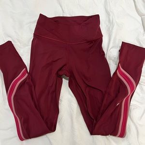 Lululemon Run Crew Tights Maroon With Pink Stripes | size 2